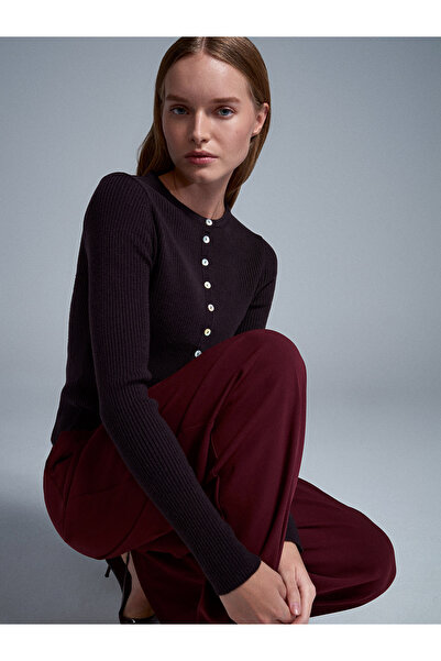 Dilvin 10819 Wool Blend Thin Knitwear-Dark Brown