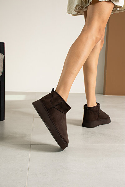 LORENN SHOES Ultra Mini Kahve Süet İçi Kürklü Kalın Taban Kadın Bot