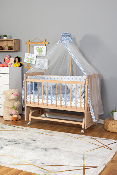 BamgidooMobilya Doğal Ahşap Beşik Anne Yanı Sallanır 70X130 - YILDIZ 3 YASTIK...