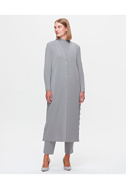 MISS DALIDA T25K-9007 Düz Renk Uzun Basic Hırka VİALE-GREY