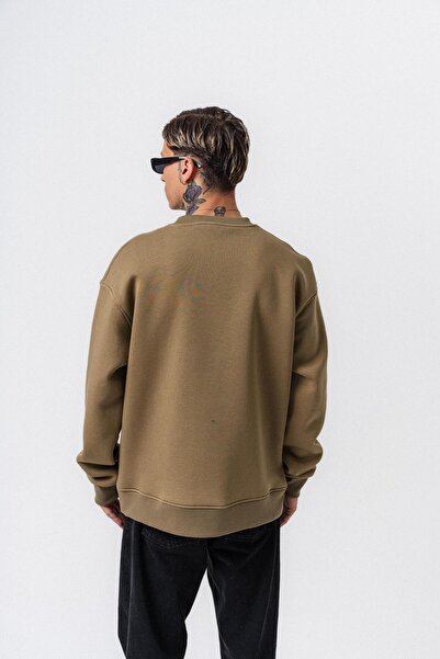 Respire Men's Basic Oversize Sweatshirt with Text Detail Khaki