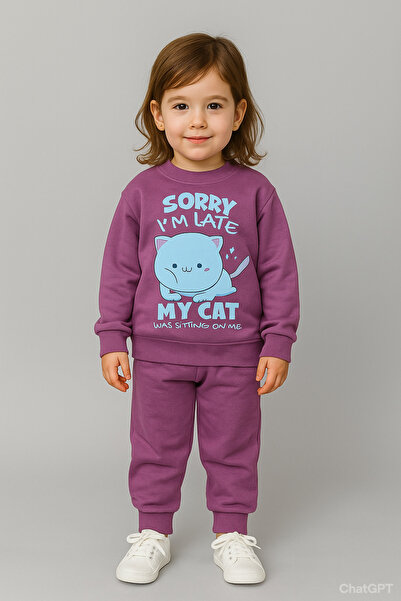 mb kids Set de trening pentru fete cu 2 șnururi cu imprimeu pisică