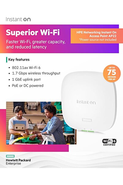 Aruba Instant On AP22 (RW) 2x2 Wi-Fi 6 Indoor Access Point (R4W02A)