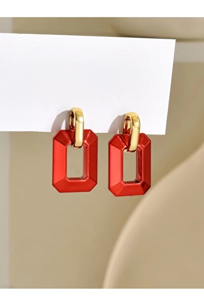 Inovius Cercei Forma Geometrica Rosu cu Auriu 3.8x2.1cm - 80449