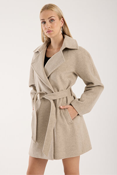 ŞEYDA ERTEM معطف صوف فوق الركبة بلون العظام