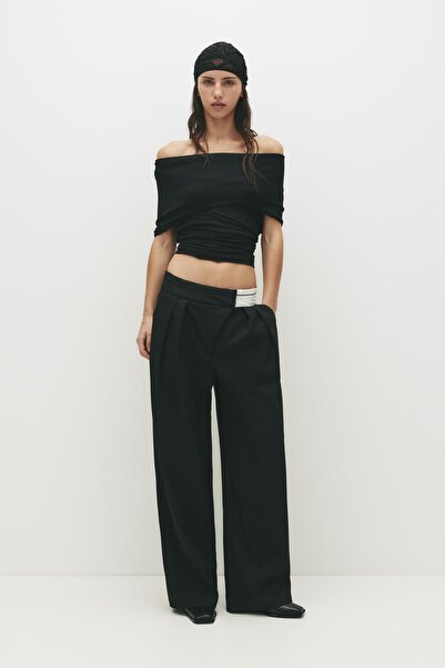 Pull & Bear Cross-over waist pants with contrast detail
