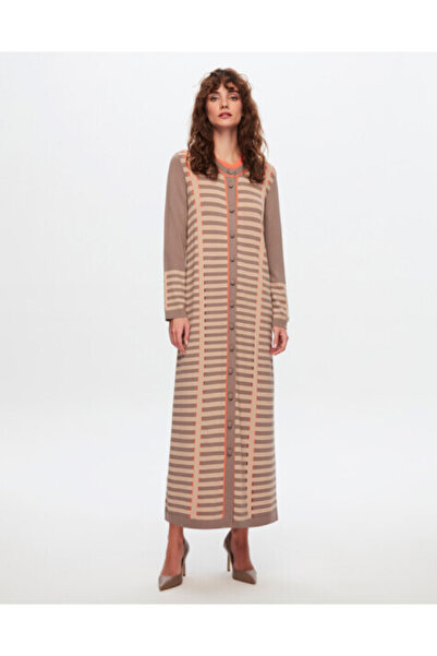 MISS DALIDA T24Y-9011 Çizgi ve Ajur Detaylı Uzun Hırka 002-MİNK