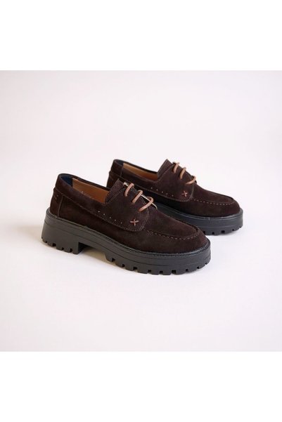 NE&VE SHOES حذاء نسائي كاجوال من الجلد الطبيعي بلون بني اللون ونعل سميك