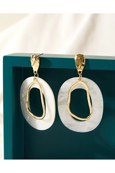 Inovius Cercei lungi alb cu auriu