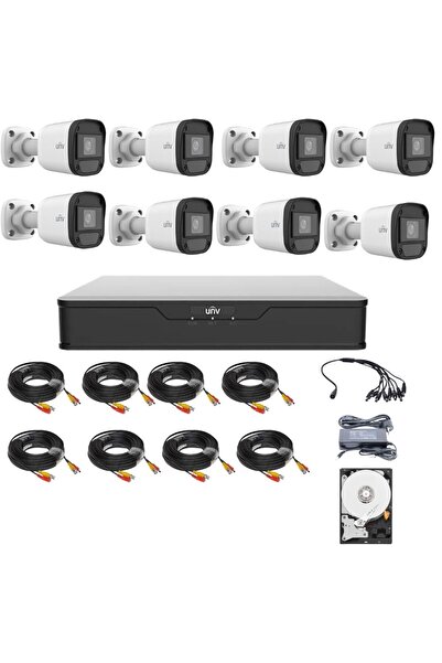Uniview Sistem de supraveghere complet, 8 camere 5 MP, Infraroșu 20m, Lentilă 2.8mm, XVR 8 canale, Hard disk