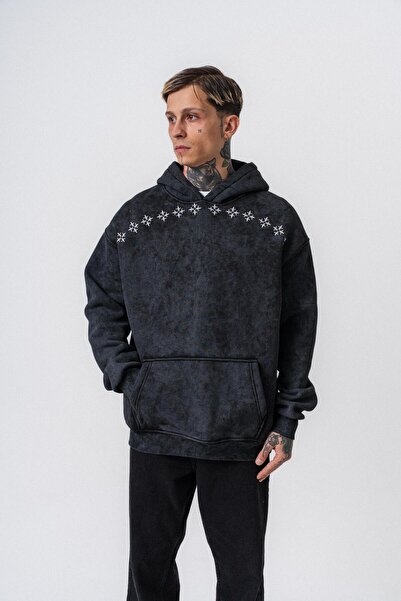 Respire Men's Muse Printed Washable Hooded Oversize Hoodie Black