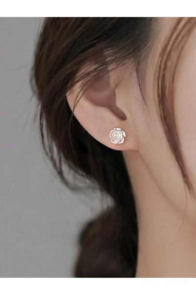 Inovius Cercei Floare Alba cu Reflexii Multicolore, 0.9x0.9cm- 42841