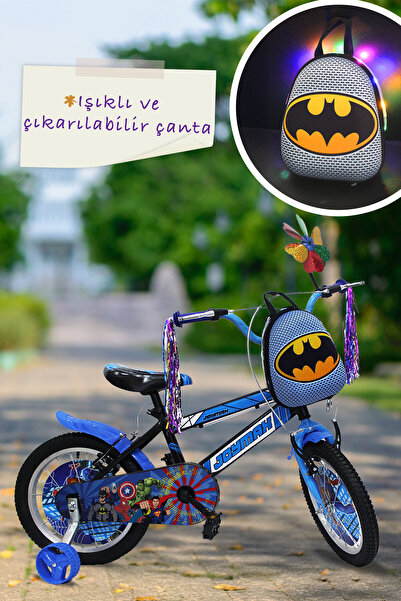Joymax Süper kahramanlı Erkek Çocuk Bisikleti 16 jant Mavi - Led Işıklı Yaras...