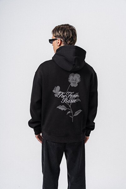 Respire Men's Far from Basic Embroidered Hooded Oversize Hoodie Black
