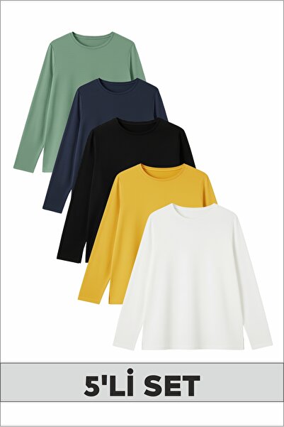 FYK KİDS 5-пакетни суичъри с кръгла яка за момичета/момчета в модерни и актуални цветове