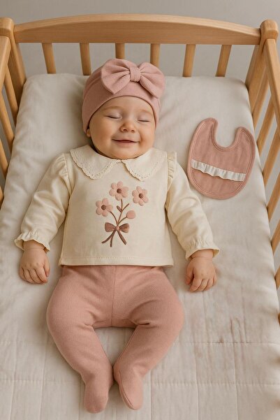 BYS BABY FASHION Pamuklu Dantel Yakalı 10'Parça Kız Bebek Yenidoğan Hastane Ç...