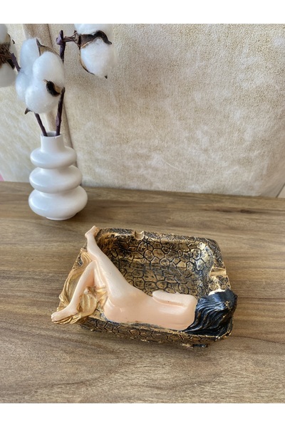 Royal Dekoratif Kadın Figürlü Küllük Gold 12x10 cm Tasarım Kül Tabağı Kül Tablası Ev Cafe