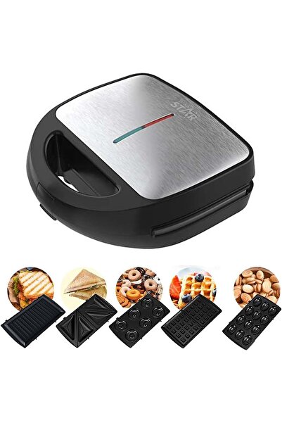 WINNINGSTAR صانعة الساندويتشات والوافل الكهربائية ٥ في ١ مع ألواح غير لاصقة ق...