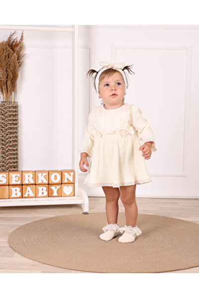 Serkon BABY Petit Love Fiyonk Bandanalı Fistolu Kız Bebek Elbise