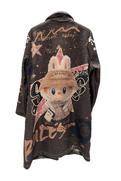 OEM Women's casual brown coat with cartoon character, S/M