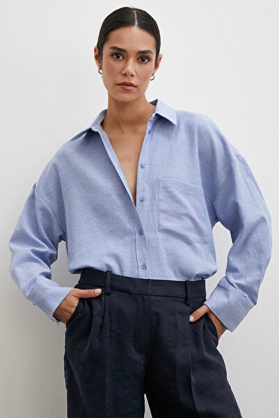 TRENDQUEL قميص روبالا الكلاسيكي باللون النيلي