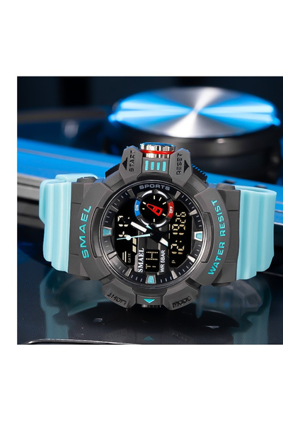 SMAEL Ceas de mână sport cu dublă oră pentru bărbați, impermeabil și rezistent la șocuri, albastru