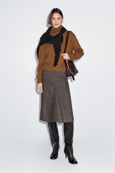 Massimo Dutti %100 yün kareli midi etek