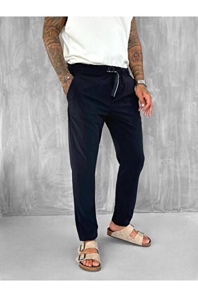 ablukaonline Erkek Beli Lastikli Tecno Kumaş Slim Fit Pantolon Lacivert