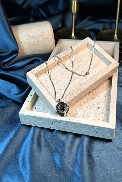 MOONİ ACCESSORİES Pusula Örgü Halat Yıldız Tasarım Yön Siyah Gümüş Silver Çel...