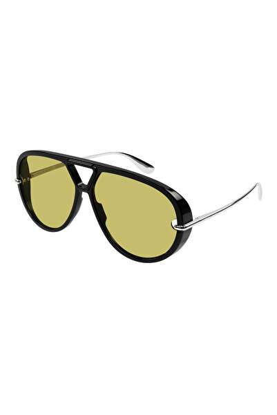 Bottega Veneta BV1274S 002 Aviator Sunglasses, Glossy Black Frame, Yellow Lenses