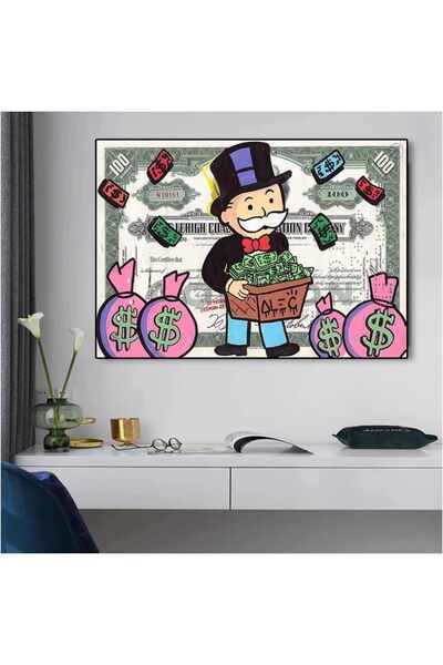 Al Raied لوحة فنية قماشية لرجل غني من مونوبولي، ملصق كرتوني نقدي بقيمة 100 دو...