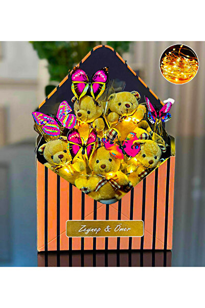 zozoya Kişiye Özel Ayıcık Buketi & Kelebek Buketi Led Işıklı Premium Sevgiliy...