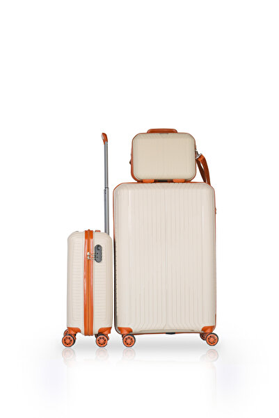 GROUND Sirius Gar Büyük ve Kabin Boy Valiz + Makyaj Çantası - Kemik Taba - 10728