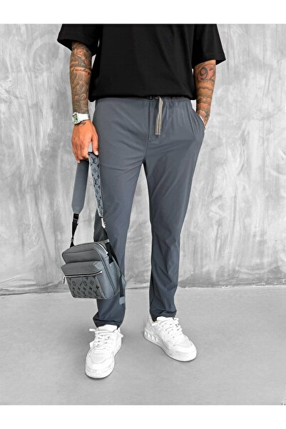 ablukaonline Чоловічі штани з еластичним поясом, тканина Tecno, крій Slim Fit, колір димчастий