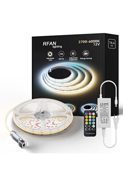 RFAN KIT Bandă LED COB RFAN, CCT, cu Telecomandă, 3 Tipuri de Lumină, 5m, 15W...