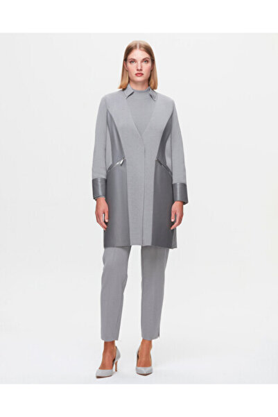 MISS DALIDA T25K-8023 Deri Detaylı Triko Ceket VİALE-GREY