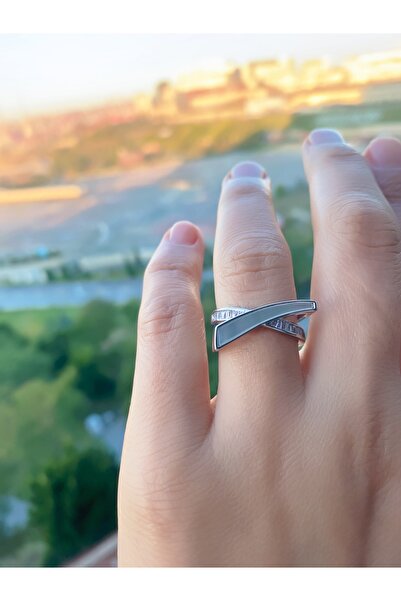 VEGALUXE Steel Design Stone-Inlaid Silver Color Ring Adjustable to Fit Finger. Does Not Tarnish.