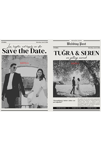 Atölyer DÜĞÜN GAZETESİ A4 BOYUTUNDA KİŞİYE ÖZEL TASARIMLI DÜĞÜN, NİŞAN, SÖZ GAZETESİ DERGİSİ 2 ADET