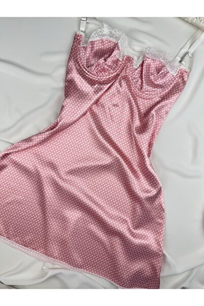 ROZENİN LINGERIE Balenli Saten Ayarlanabilir Askılı Dantelli Gecelik (BABYDOLL)