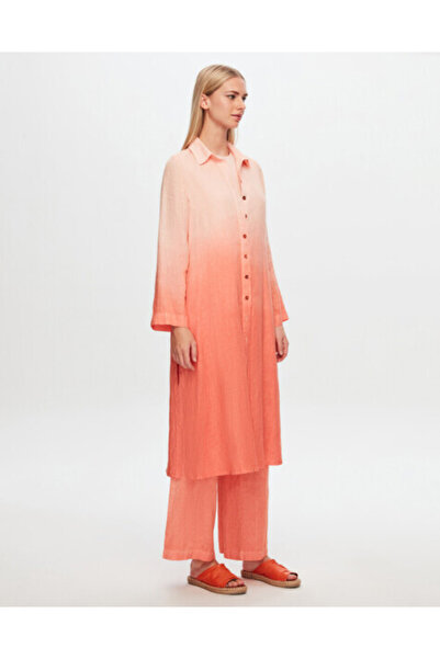 MISS DALIDA T24Y-3000 Degradeli Uzun Keten Gömlek ORANGE