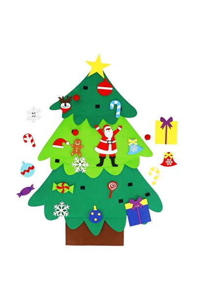 SERSIMO Brad de Crăciun din fetru pentru copii, 115x80 cm, cu 26 de decorațiuni