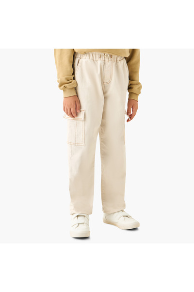 Lee Cooper Solid Cargo Pants with Elasticated Waistband and Cord Lock