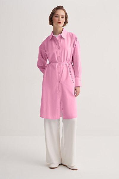 EBU Prive Women's Poplin Basic Long Shirt Pink