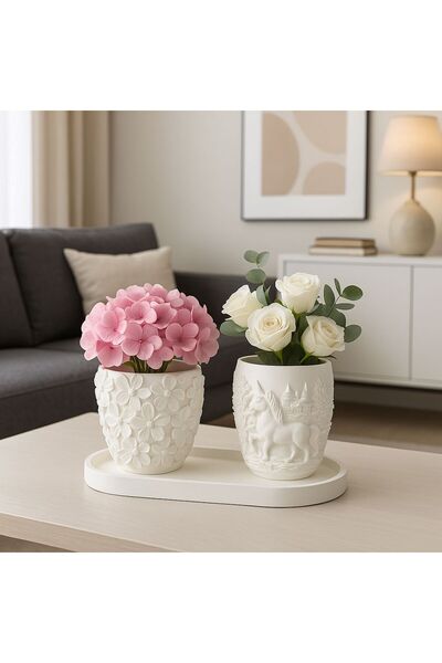 LİZA HOME DECORATION Unicorn & Kabartmalı çiçek desenli 3’ lü Dekoratif set (...