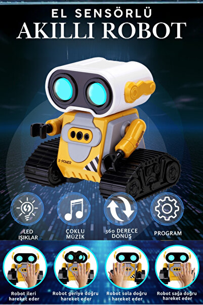 TRENDZONE Oyuncak Uzaktan Kumandalı Şarjlı Sesli Işıklı El Sensörlü 360° Dönen İnteraktif Akıllı Robot