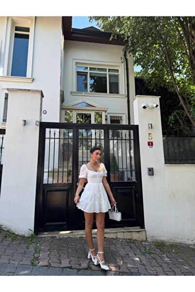 Diviny Жіноче біле плаття з відкритими плечима, міні-бродерією та зав'язками на грудях