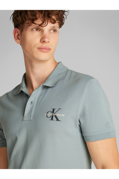 Calvin Klein Men Lead Blue Short Sleeve Monologo Polo T-Shirt