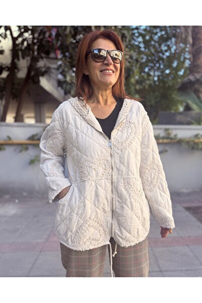 DenizEge Guipure Heart Detail Jacket Stone