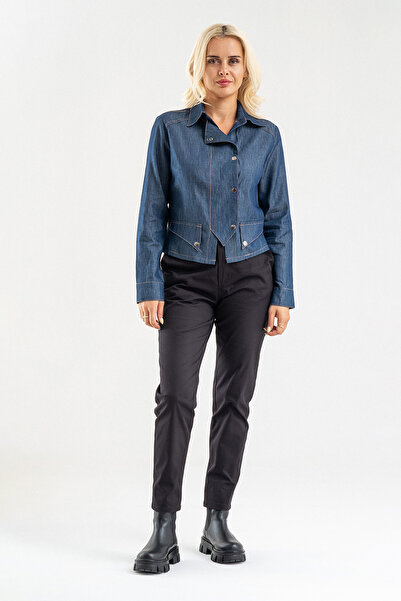 Bold & Young Women's Blue Buttoned Pocket Jean Shirt