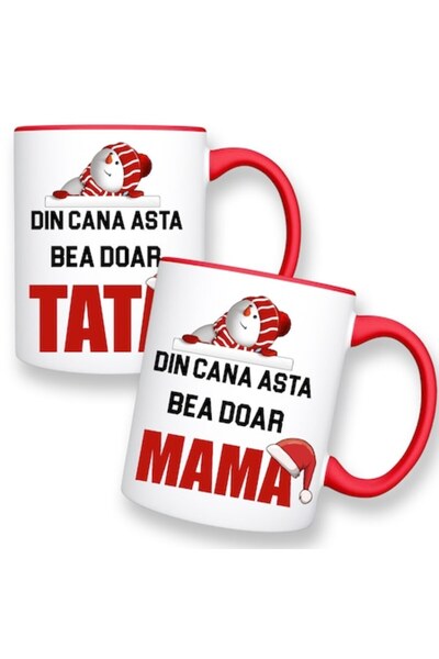 OEM Set 2 căni personalizate cu mesajul: „Din această cană beau doar tata/mam...